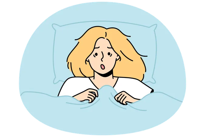 Girl woke up in horror after nightmare in dream  Illustration