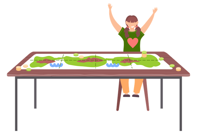 Girl won board game  Illustration