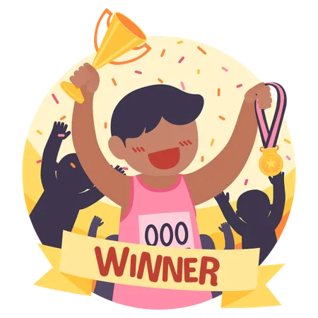Girl won the marathon competition  Illustration