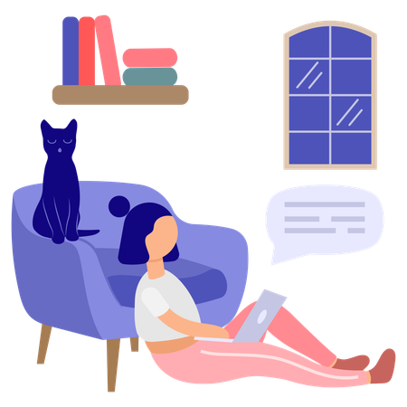 Girl Work From Home with pet  Illustration