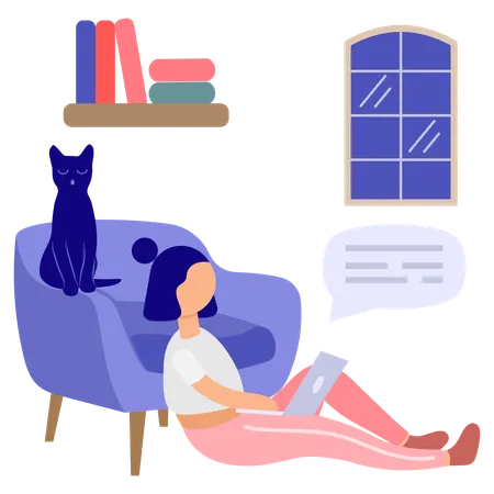 Girl Work From Home with pet  Illustration
