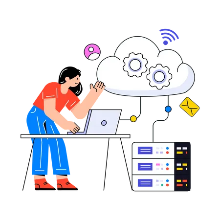 Girl work on Cloud Services  Illustration