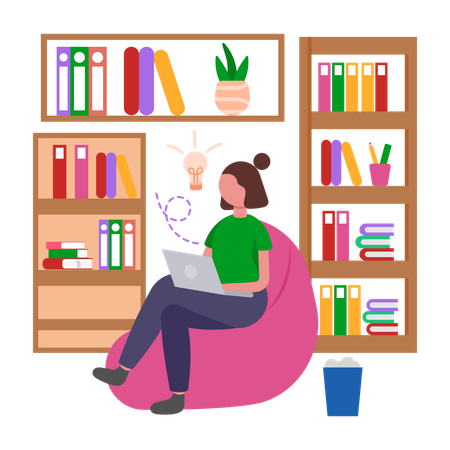 Girl Work productively in libraries  Illustration