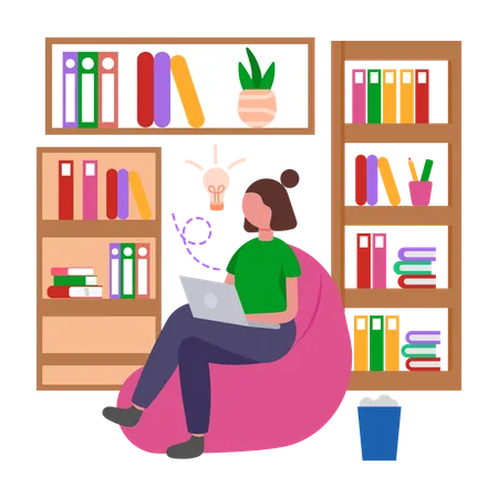 Girl Work productively in libraries  Illustration