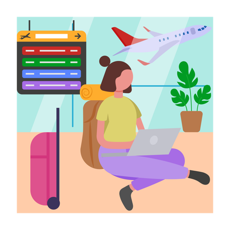 Girl Work while traveling  Illustration