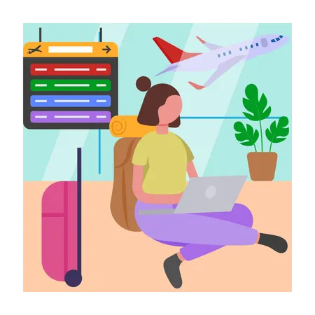 Girl Work while traveling  Illustration
