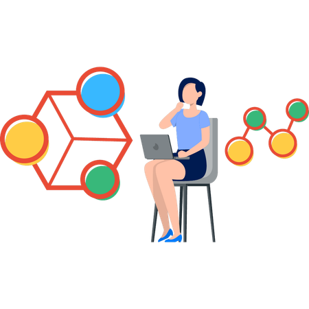 Girl working about atom structure  Illustration