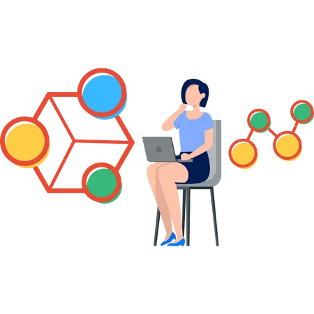 Girl working about atom structure  Illustration