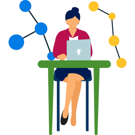 Girl working about atomic molecules  Illustration