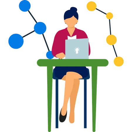 Girl working about atomic molecules  Illustration