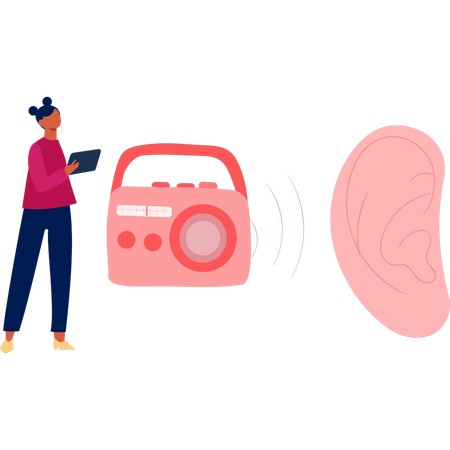 Girl working about human ear sound waves  Illustration