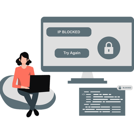 Girl working about security code on laptop  Illustration