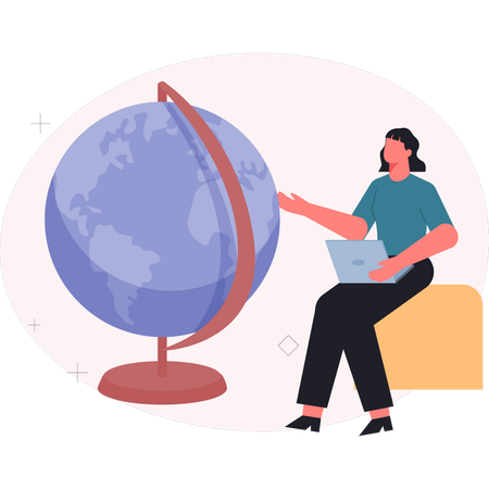 Girl working about world map  Illustration