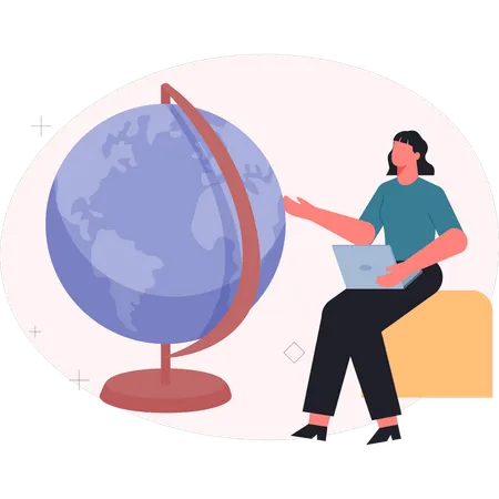 Girl working about world map  Illustration