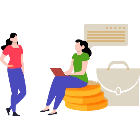 Girl working and earning money online  Illustration