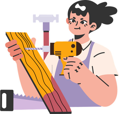 Girl working as a carpenter  イラスト