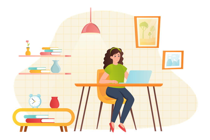 Girl working as a freelancer from home Illustration