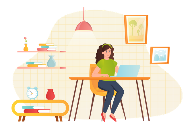 Girl working as a freelancer from home  Illustration