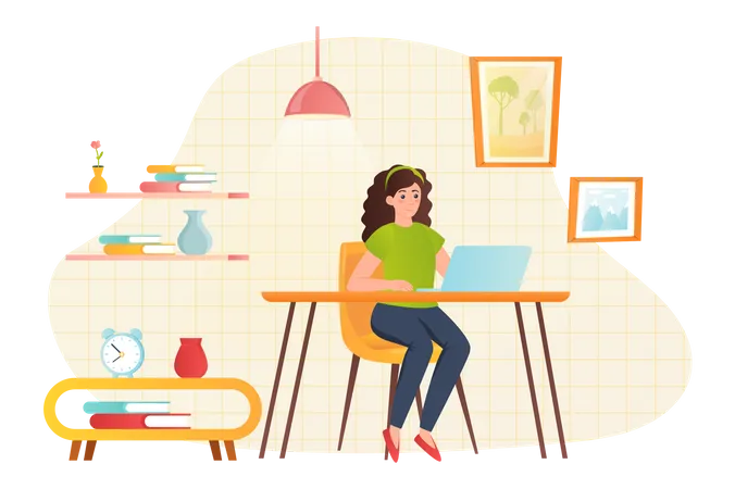 Girl working as a freelancer from home  Illustration