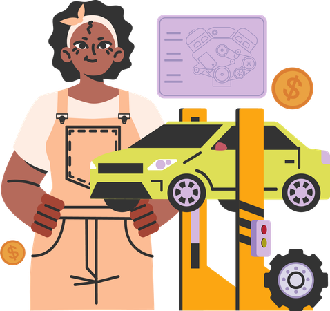 Girl working as a mechanic  イラスト