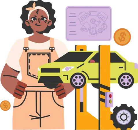 Girl working as a mechanic  Illustration