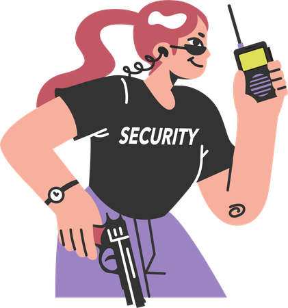 Girl working as a security guard  Illustration