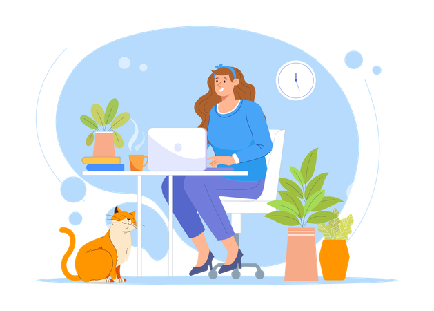 Girl working as freelancing employee  Illustration