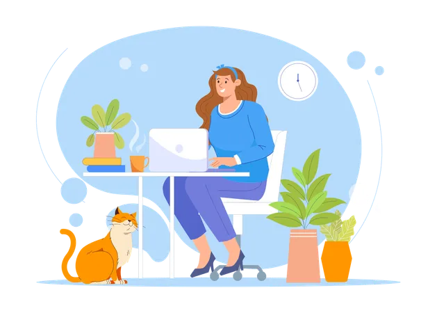 Girl working as freelancing employee  Illustration