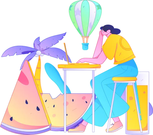 Girl working as freelancing  Illustration