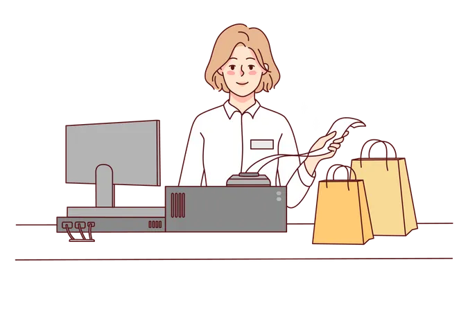 Girl working at bill counter  Illustration