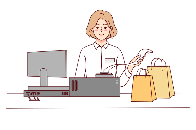 Girl working at bill counter  Illustration