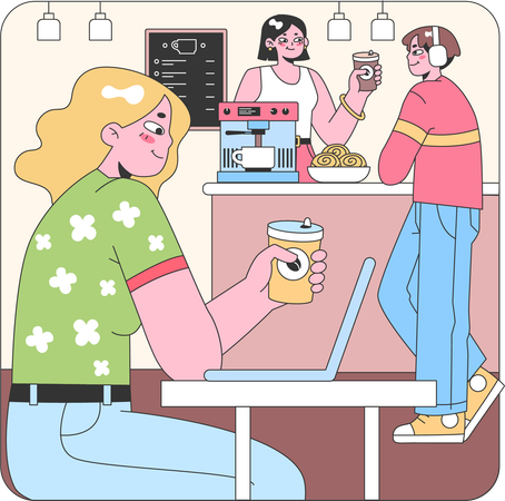 Girl working at cafe  Illustration