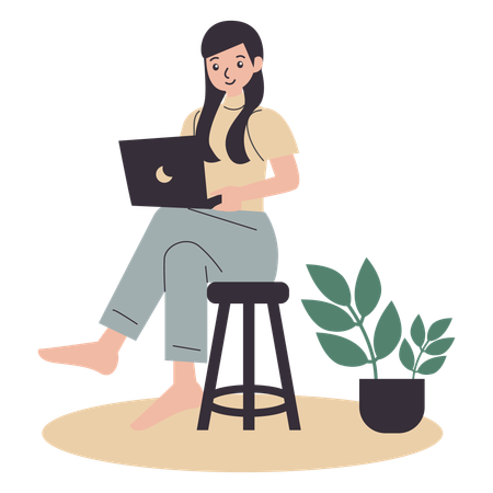 Girl working at home on laptop  Illustration