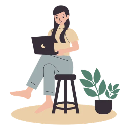 Girl working at home on laptop  Illustration