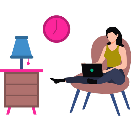 Girl working at home with a cup of tea  Illustration