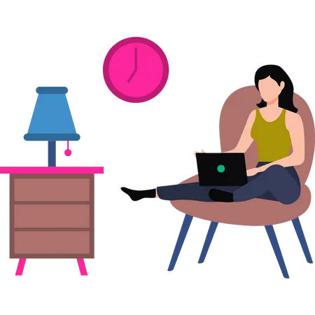 Girl working at home with a cup of tea  イラスト