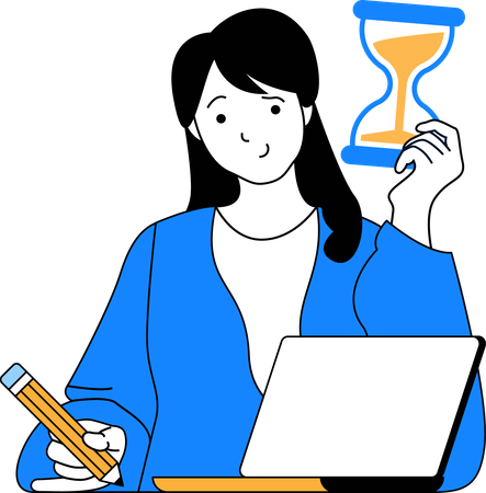 Girl working at office and making business plan  Illustration