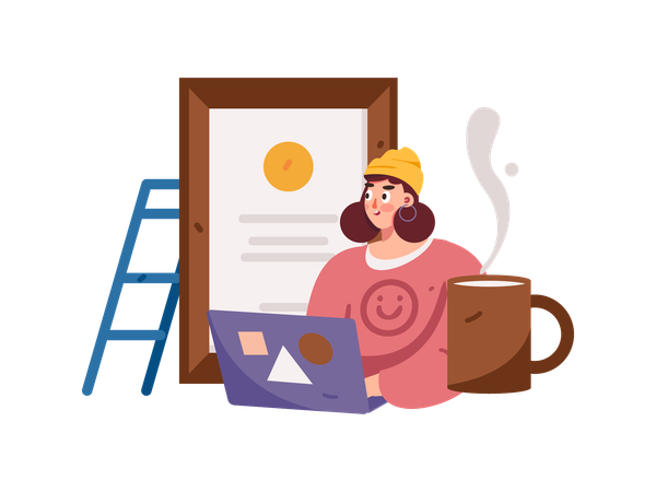 Girl working at office  Illustration