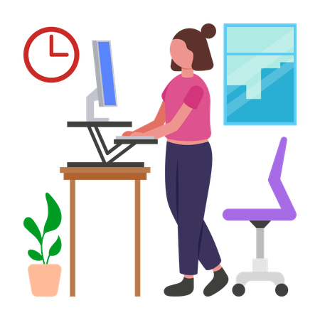 Girl working at Standing Desk  Illustration