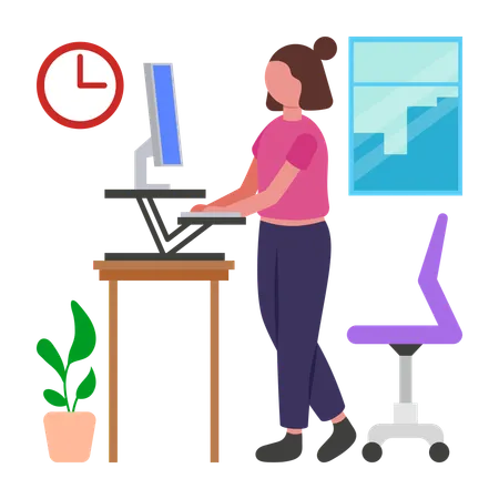 Girl working at Standing Desk  Illustration