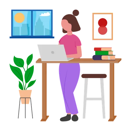 Girl Working at Standing Desk  Illustration