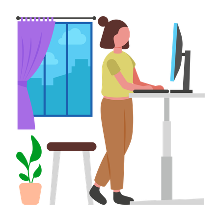 Girl working at Standing Desk Setup  Illustration