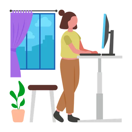 Girl working at Standing Desk Setup  Illustration