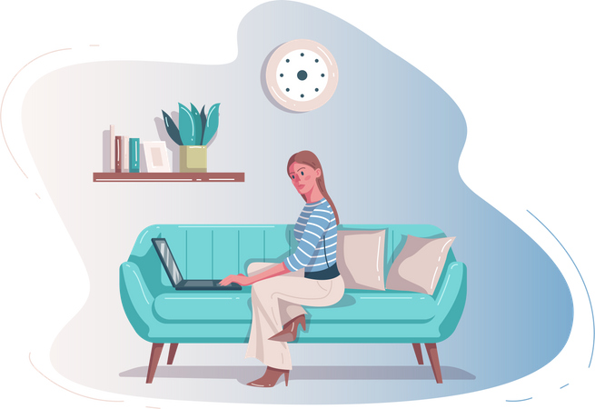 Girl Working from home Illustration