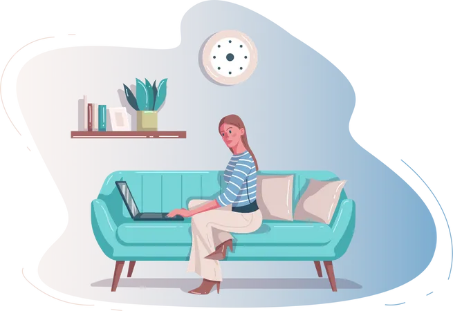Girl Working from home  Illustration