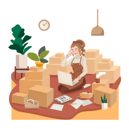 Girl working from home  Illustration