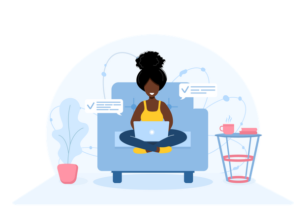 Girl working from home  Illustration