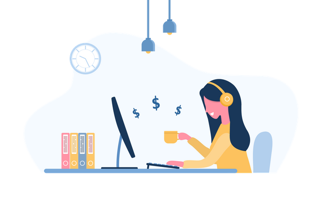 Girl working from home Illustration