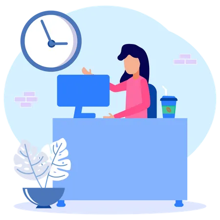 Girl Working From Home  Illustration