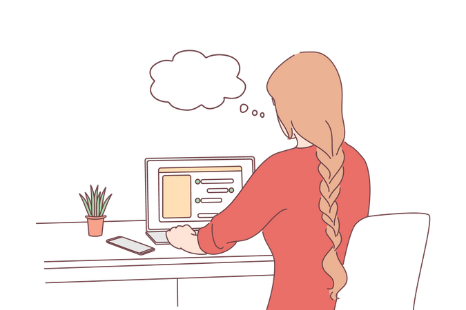 Girl working from home  イラスト